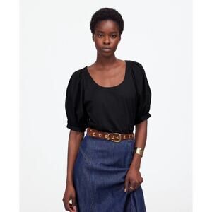 Madewell Relaxed Scoop Neck Puff Short-Sleeve Top WMNS XS Black Cotton Pullover